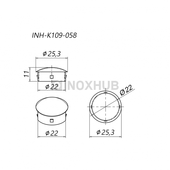 Заглушка забивная штамп., Ø25.4 мм, AISI 304, GRIT 600