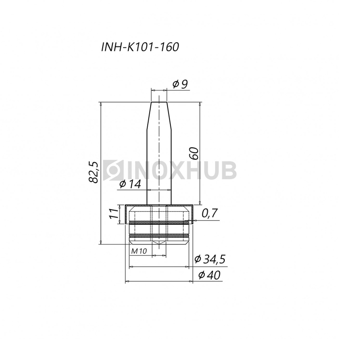 Наконечник штырь с резинками, Ø38.1 мм, AISI 304, GRIT 600