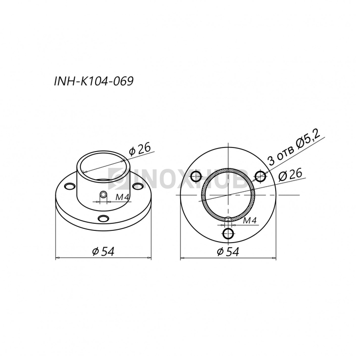 Фланец настенный литой, Ø25.4 мм, AISI 304, GRIT 600