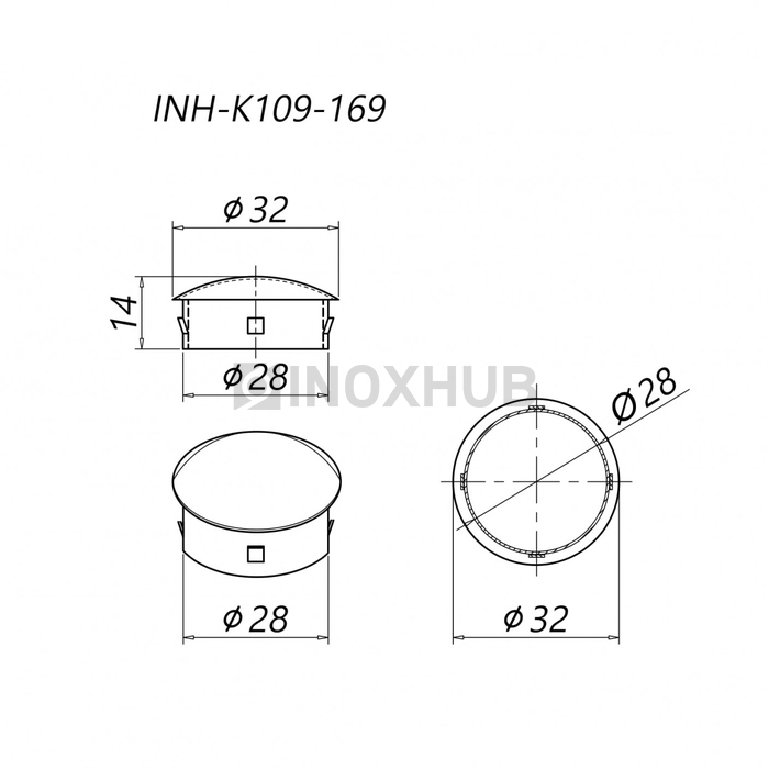 Заглушка забивная штамп., Ø32.0 мм, AISI 304, GRIT 600