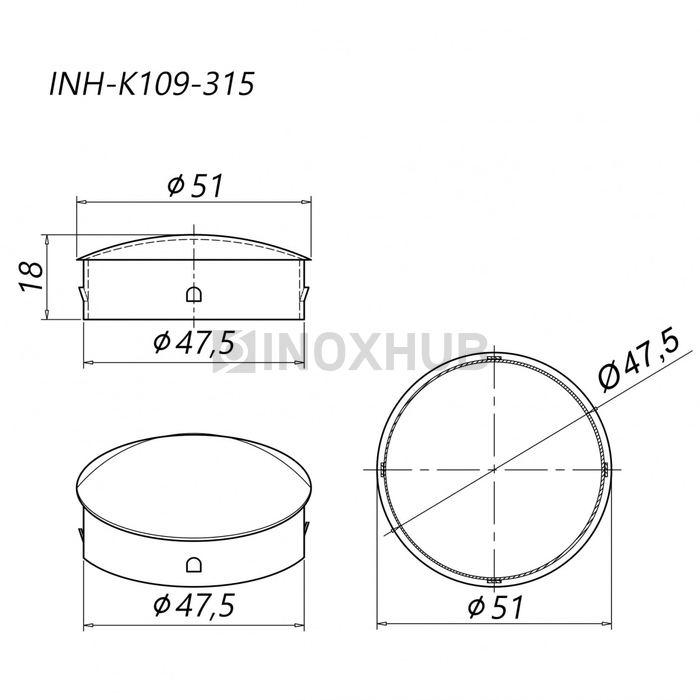 Заглушка забивная штамп., Ø50.8 мм, AISI 201, GRIT 600