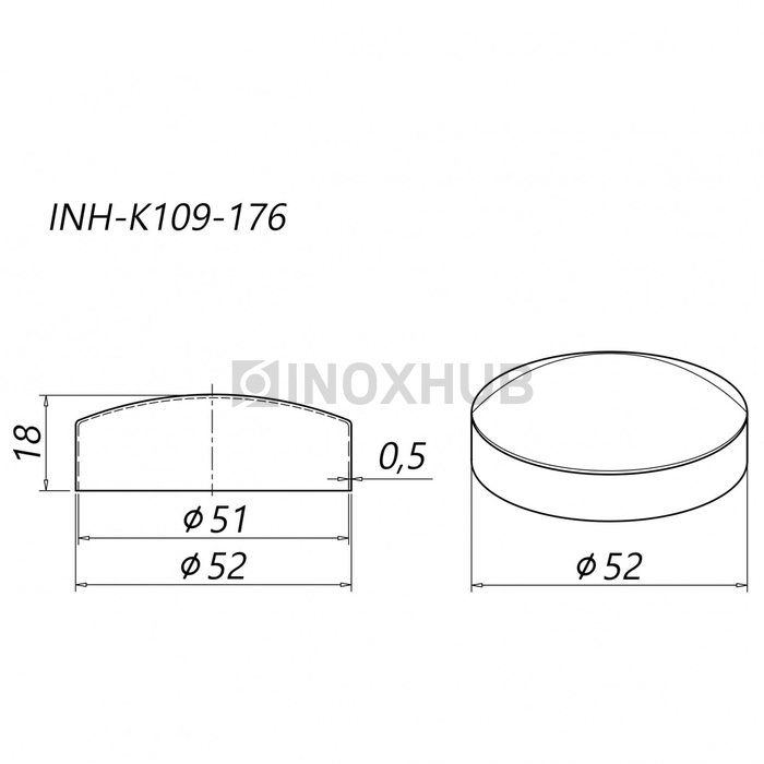 Заглушка внешняя штамп., Ø50.8 мм, AISI 304, GRIT 600