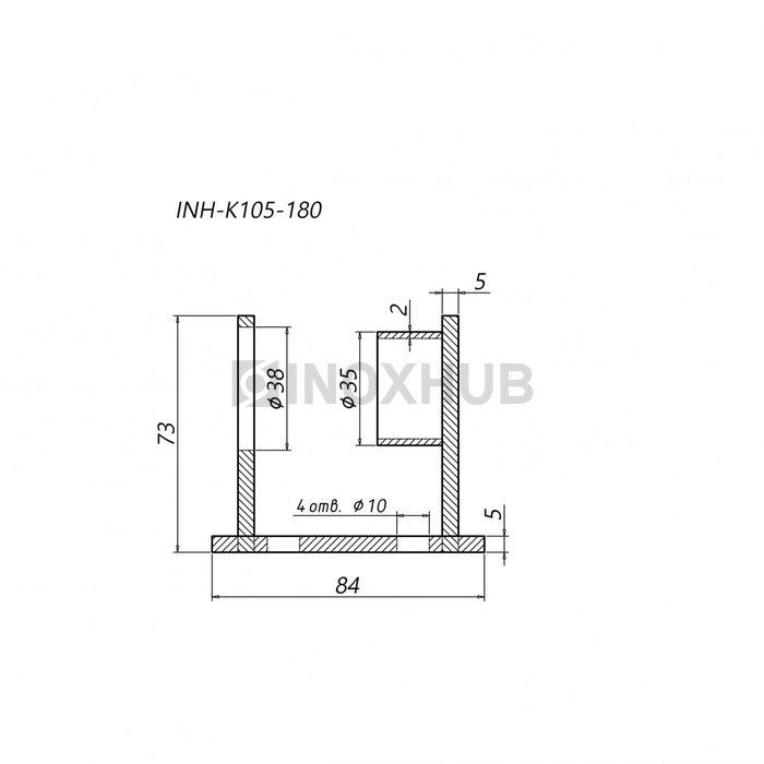 Пластина торцевого крепления стойки под сборку, Ø38.1 мм, AISI 304, GRIT 600