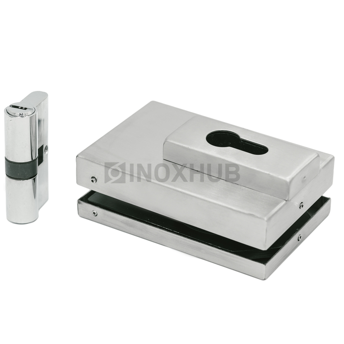 Замок (034 SSS) центральный угловой, с ответной частью на стену, нерж. сталь матовая