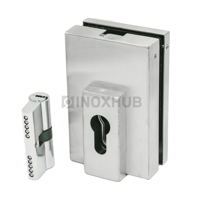 Замок (034 SSS) центральный угловой с ответной частью на стену нерж. сталь матовая