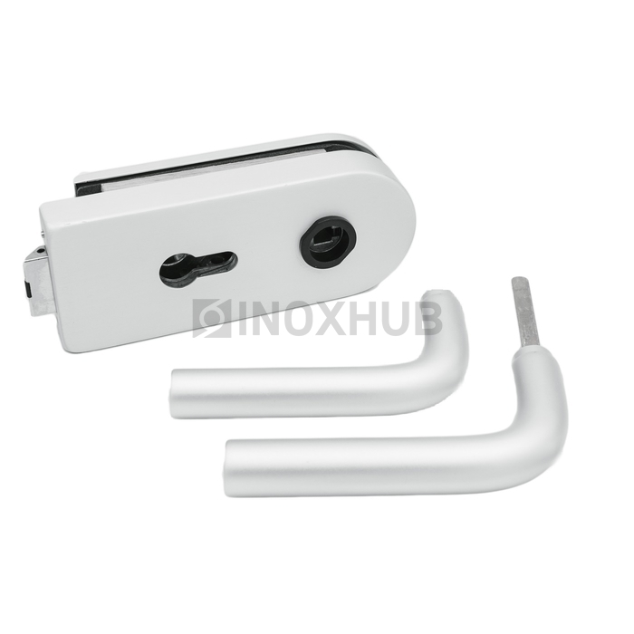 Замок (86-1 AL) с нажимной ручкой, притвором, без отв. части, Анодированный алюминий