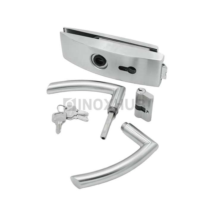 Замок (87-1 SSS) с нажимной ручкой, притвором, без отв. части, нерж. сталь матовая