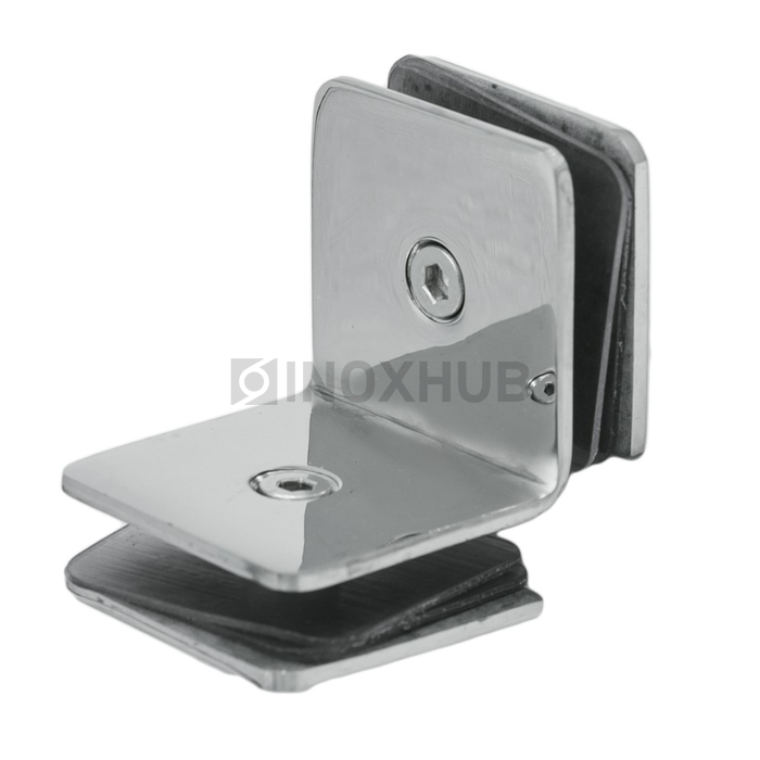 Коннектор (735 PSS) стекло-стекло 90° (без фаски), нерж. сталь полированная