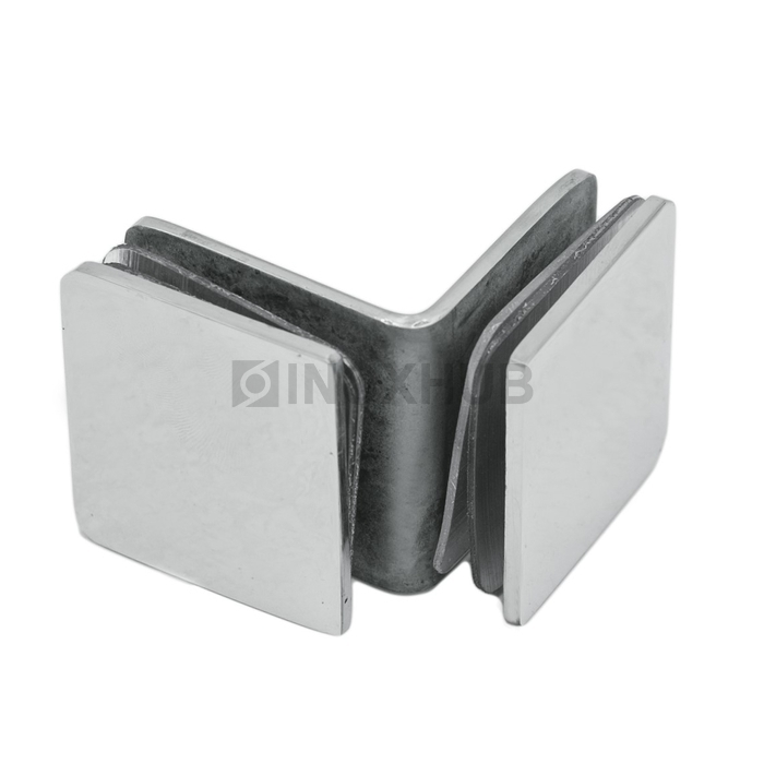 Коннектор (735 PSS) стекло-стекло 90° (без фаски), нерж. сталь полированная