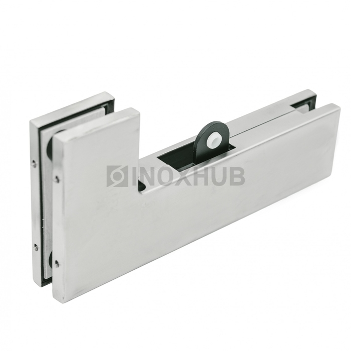 Фитинг угловой (140B SSS) на фрамугу с ответной частью под замок со стопором нерж. сталь матовая