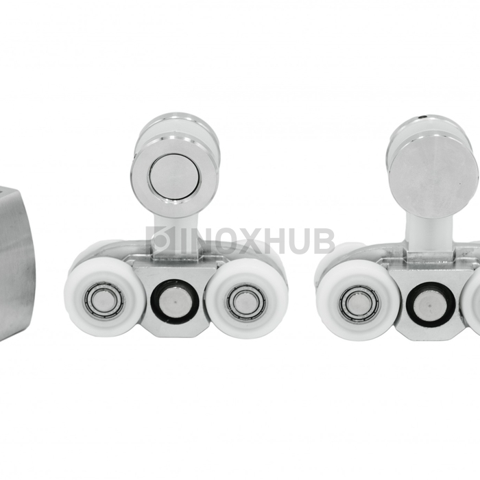 Комплект (613 aura) малый, 2 каретки, 2 стопора, 1 направляющая, нерж. сталь матовая