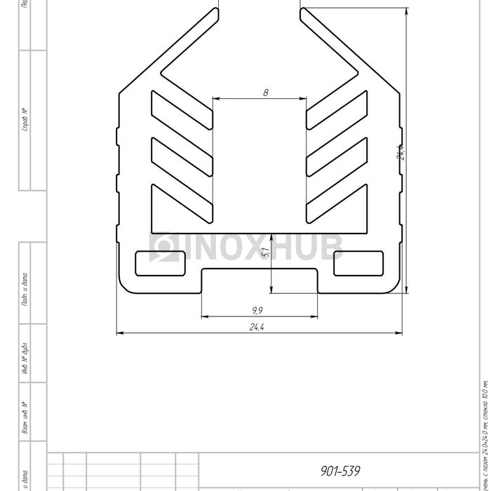 Уплотнитель в поручень с пазом 24.0×24.0 мм Нержавеющая труба стекло 10.0 мм кратно 3 м