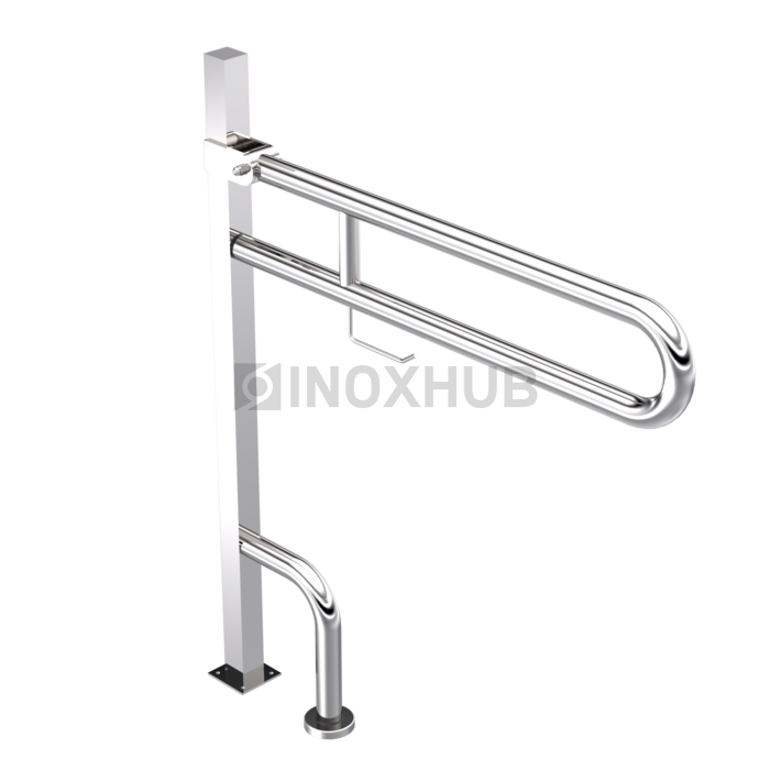 Поручень двойной откидной с опорой в пол с бумагодержателем  Ø38 мм AISI 201 GRIT 600