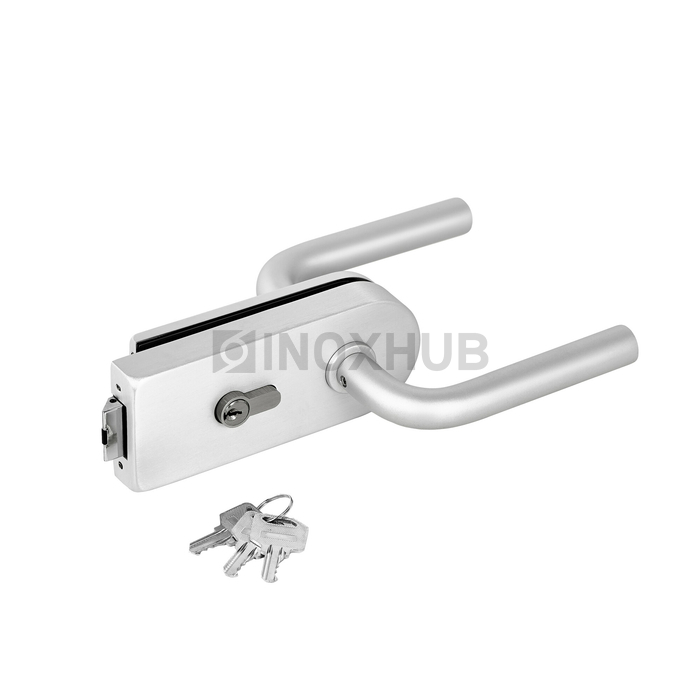 Замок (86-1 AL) с нажимной ручкой притвором без отв. части Анодированный алюминий