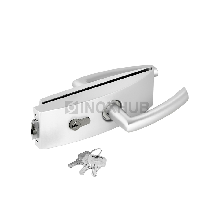 Замок (87-1 AL) с нажимной ручкой притвором без отв. части Анодированный алюминий