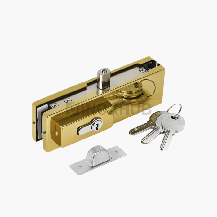 Замок (150R Gold) угловой с круглым ригелем с ответной частью на стену под Золото