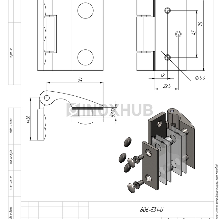 Петля (513 SC) стена-стекло, открывание наружу, матовый хром