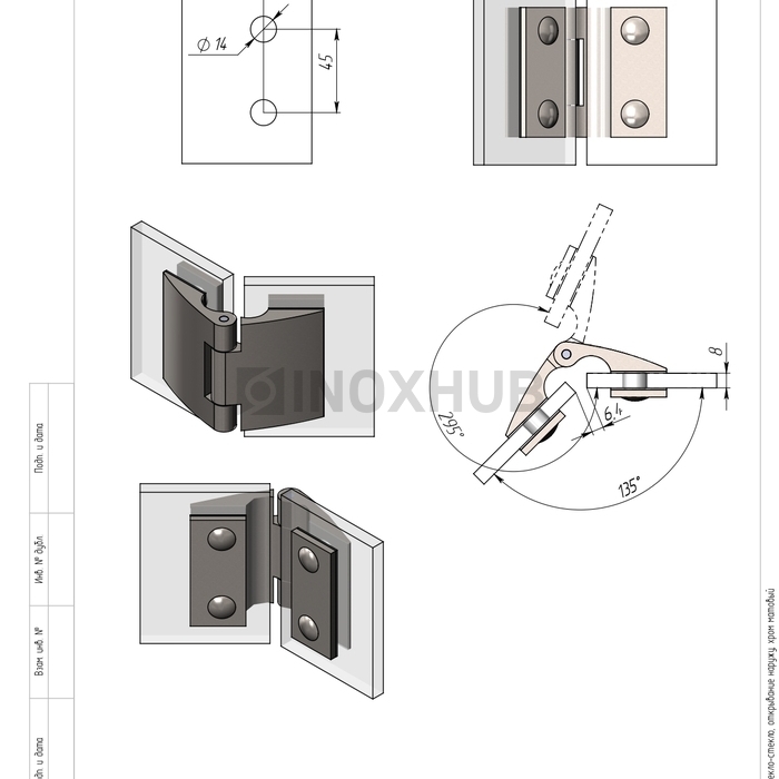 Петля (512 SC) стекло-стекло, открывание наружу, матовый хром