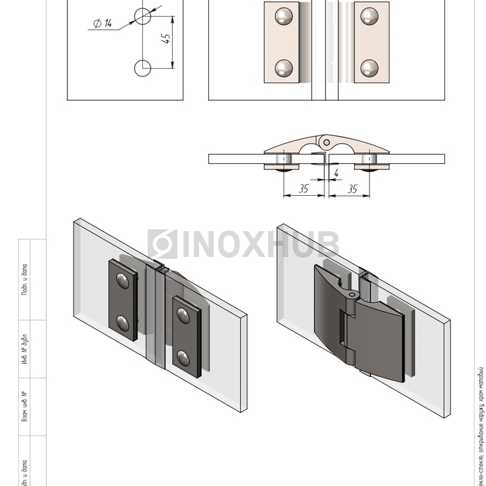 Петля (512 SC) стекло-стекло, открывание наружу, матовый хром