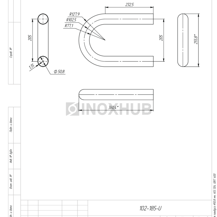 Окончание поручня пандуса, Ø50.8 мм, AISI 304, GRIT 600