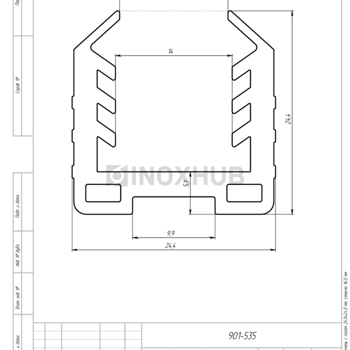 Уплотнитель в поручень с пазом 24.0×24.0 мм Нержавеющая труба стекло 16.0 мм кратно 3 м
