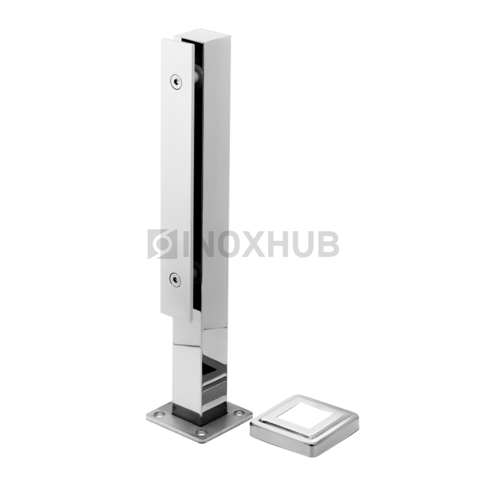 Напольный стеклодержатель квадратный под сверление, 40×40×400 мм, стекло 10-18 мм, AISI 304, GRIT 600