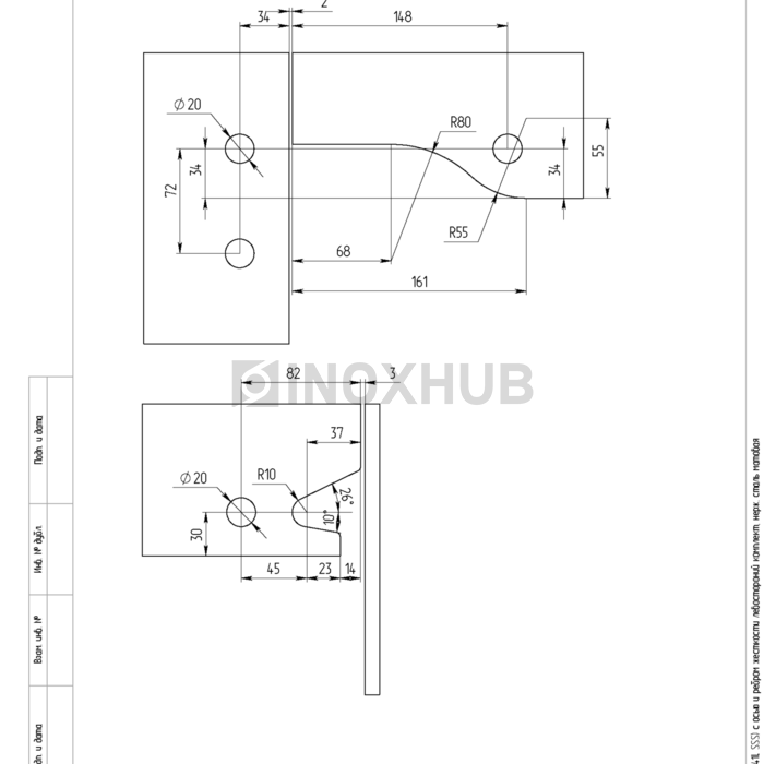 Фитинг угловой (141L SSS) с осью и ребром жесткости, левостороний комплект, нерж. сталь матовая