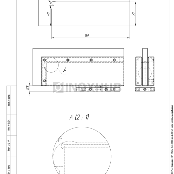 Доводчик-Петля (85 PSS) фиксация 90°, дверь 850-1000 мм до 80 кг, нерж. сталь полированная