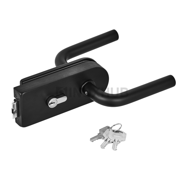 Замок (86-1 BLC) с нажимной ручкой притвором без отв. части Черный мат